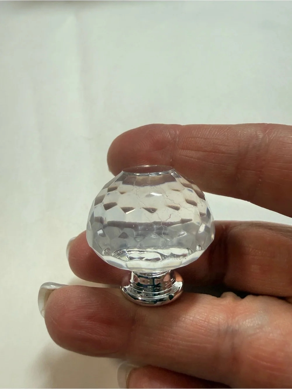 Faceted Clear Crystal-like Cabinet Knob with Polished Silver Base #3 (pk of 3)